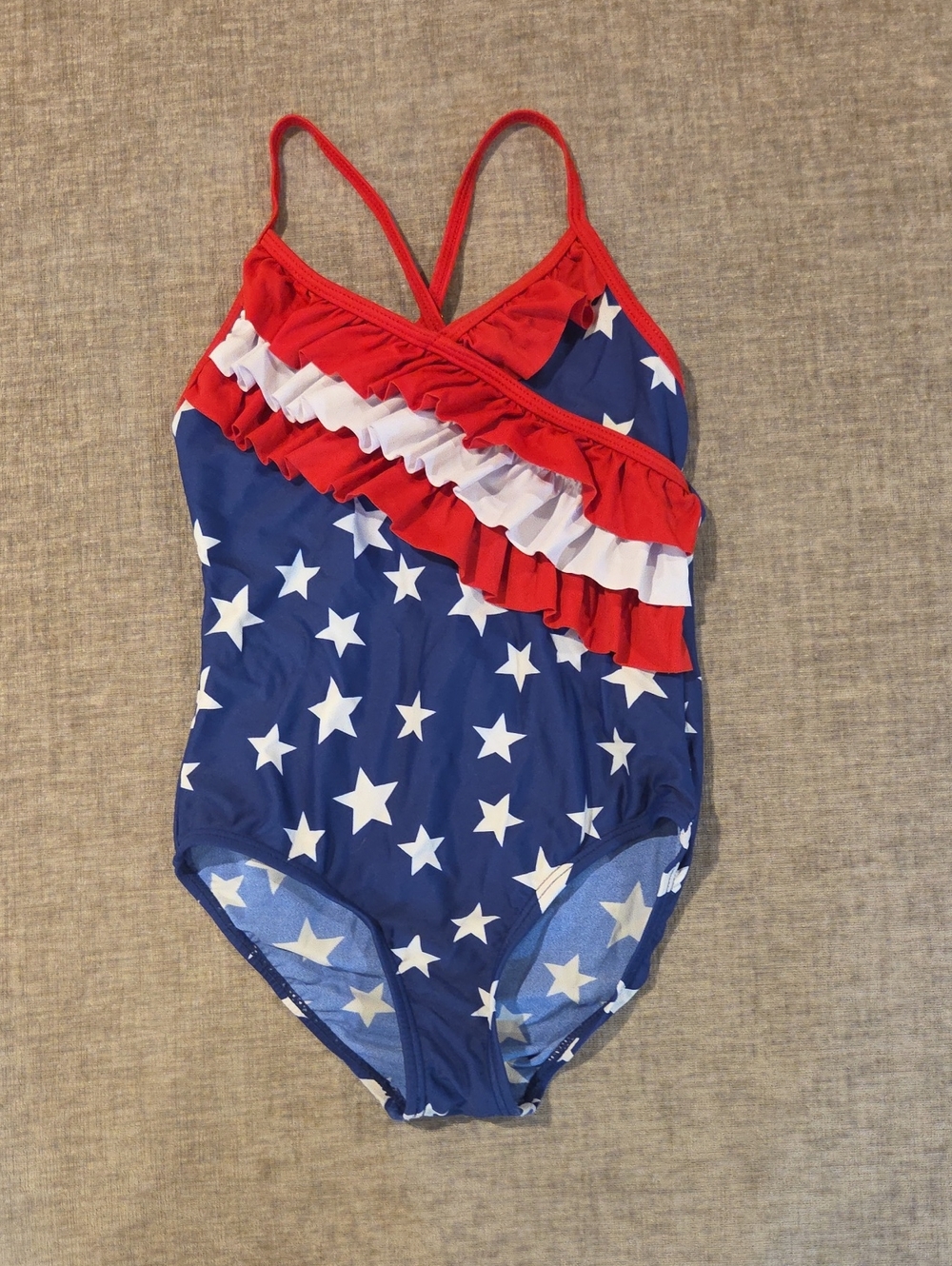 Girls' Star Print Ruffle One-Piece Swimsuit - Red, White & Blue